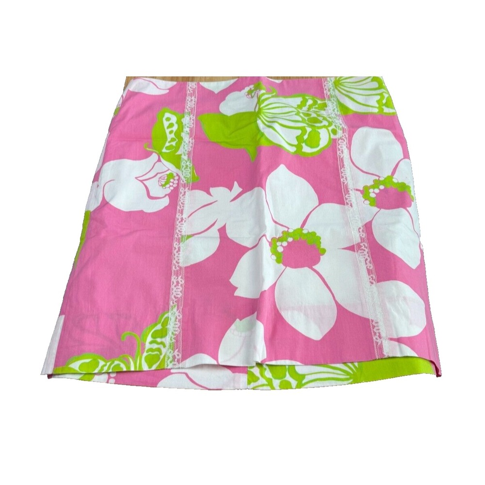 Lilly Pulitzer Pink Green Floral Mini Skirt Size‎ 6 Tropical Preppy (32x18)